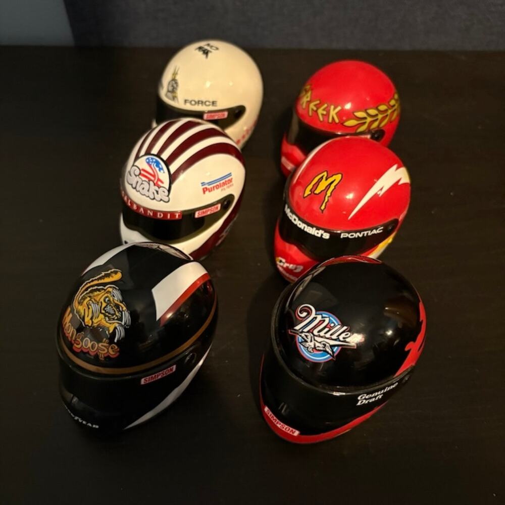 Lot of 6 Simpson NHRA Mini Helmets Prudhomme Pegregon McEwen Force Dixon